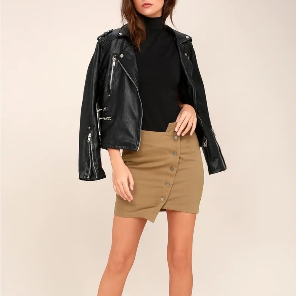 NWT J.O.A. Asymmetrical Denim High Waist Mini Skirt Button Front Tan size XS